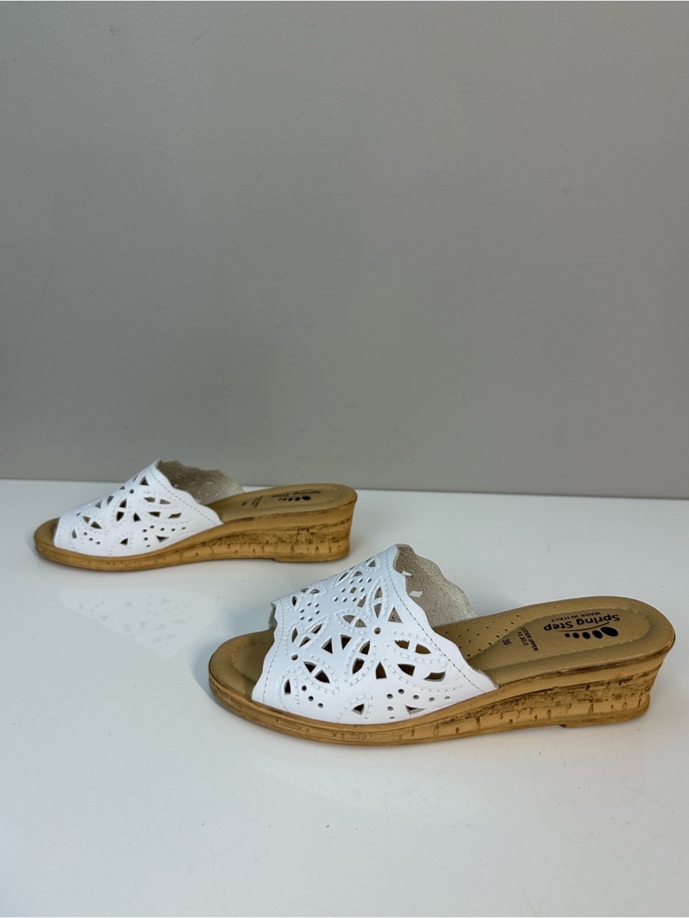 Spring Step Estella White Leather Wedge Slide Sandals Size 35(5) - Picture 3 of 13